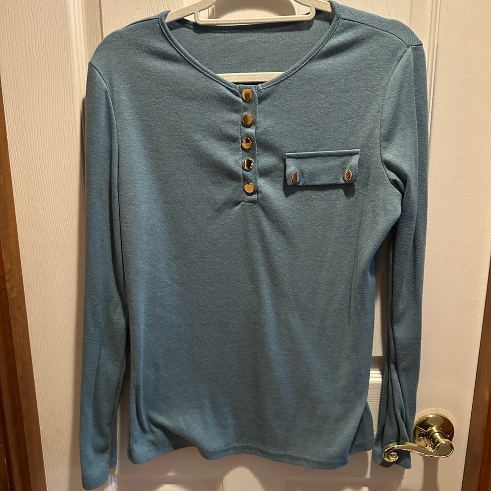 Blue Long Sleeve Henley Top